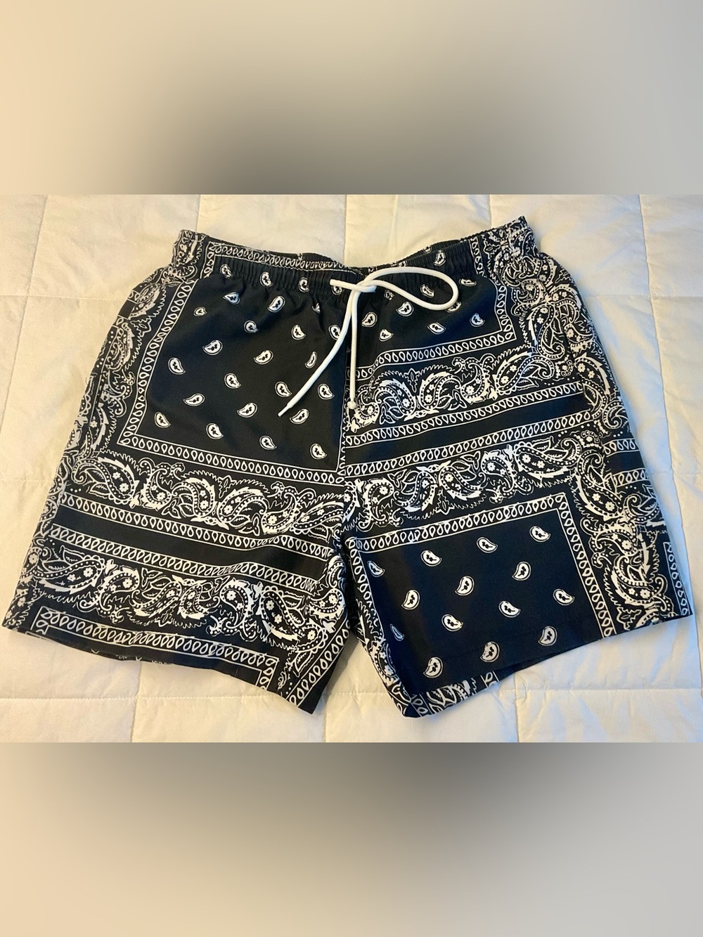 Black Paisley Print Shorts/Swim Trunks SHEIN Men Size Small Youth XL